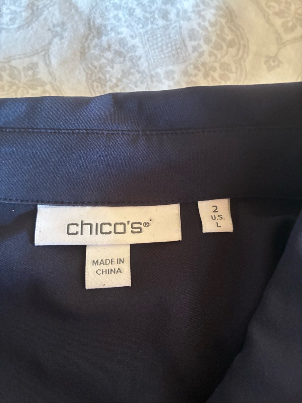 CHICO’S Navy Embroidered Bottom Bungee Dress Size Large (2) - Picture 7 of 9